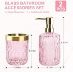 RRM Glass Bathroom Toothbrush Holder and Soap Dispenser Set, Pink - Image 4