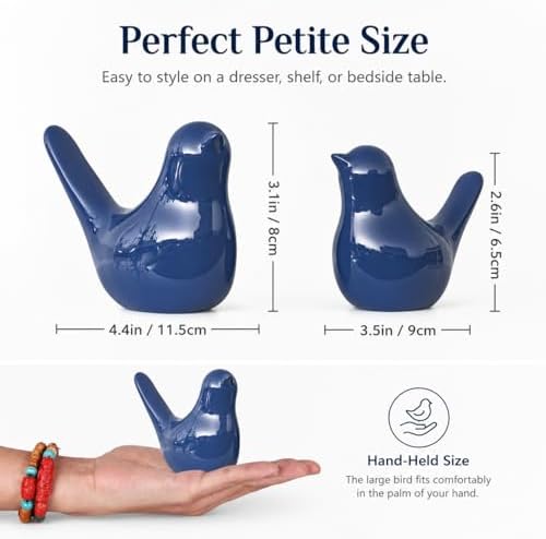 XMGZQ Small Ceramic Bird Statue and Sculpture for Home Decor Accents,Modern Animal Ornaments for Living Room,Bedroom,Coffee Table Centerpiece,Bookshelf,Cabinets,Cute Knick Knacks for Shelves (Blue) - Image 2