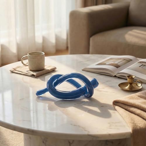 LCCCK Blue Abstract Glass Knot Sculpture, Hand Blown Glass Decor for Coffee Table TV Cabinet, Shelf or Mantel Accent, Modern Knot Art for Coastal Living Room Tabletop Knick Knacks - Image 3