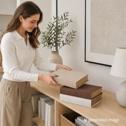 Decorative Linen Faux Book Storage Box Neutral Decorative Book Accent,12" - Image 6