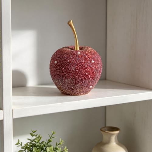 Rhinestone Beaded Apple Figurine, Resin Apple Statue Tabletop Decor - Image 6