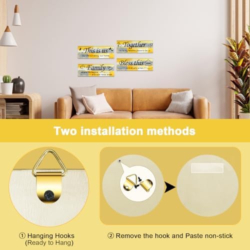 Lnond 4 Pieces Yellow Abstract Living Room Wall Decor, Motivational Home Family Rustic Wall Art Decor for Bedroom Living Room, Rustic Wooden Farmhouse Home Decor, 12 x 4 Inch - Image 4