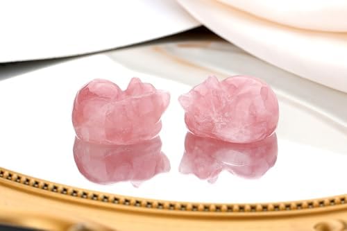 QINJIEJIE Rose Quartz Cat Decor Pink Gift Crystals Cat Stone Figurine - Image 2
