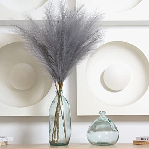 Faux Pampas Grass, Set of 9 Stems 37'' Tall Fluffy Fake Pompas Floral, Large Artificial Pompous Branches for Floor Vase Fillers, Pompas Decorativas, Boho Farmhouse Wedding Home Decor(Grey) - Image 6