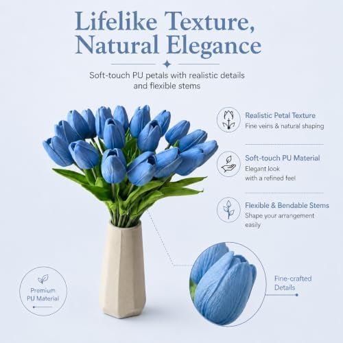 Mandy's 20pcs Artificial Light Blue Tulips - Image 2