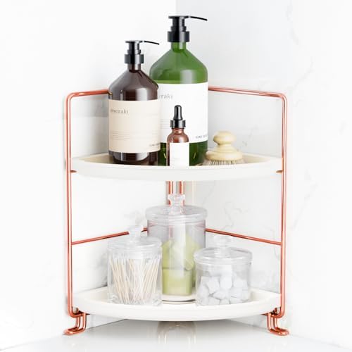 FSyueyun 2-Tier Corner Bathroom Counter Organizer, Vanity Tray, Rose Gold by FSyueyun