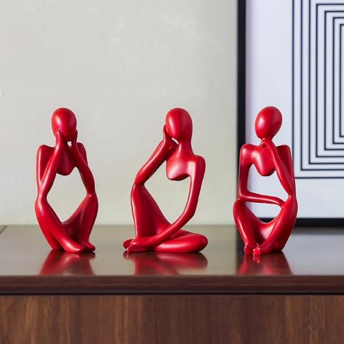 BrownLove 3pcs Red Human Body Abstract Art Decoration, Modern Art Resin Statue Room Office Shelf Bookcase Decoration - Image 4