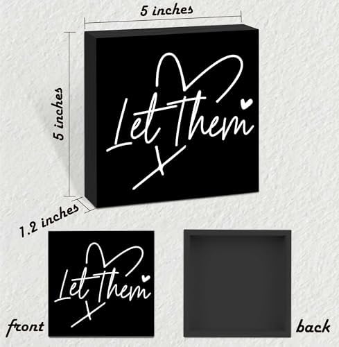 Let Them Wooden Sign, Black Office Decorations for Work, Let Them Mental Health Rustic Wood Box Signs 5x5 Inch, Desk Shelf Tabletop Decor for Home Cubicle Decor, Office Gifts for Coworkers Women, 18 - Image 2