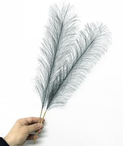 Fake Pampas Grass Artificial Fluffy Reeds Flowers Stem, Grey 18 Inch 30 Pcs - Image 5