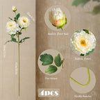 Silk Peony Artificial Flowers, 4 Pcs 31.5", Light Apricot - Image 2