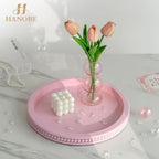 Hanobe Pink Round Decorative Tray with Beaded Edge - Image 6