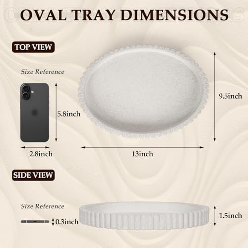 Oval Tray for Coffee Table Decor, 13" Concrete Coffee Table Tray, Granite - Image 3