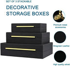 Black Shagreen Box Faux Leather Set Of 3 Pcs Storage Decorative Boxes,Modern Stacking Decorative Boxes with Lids For Home Decor Coffee Table Top Storage Jewelry Box Organizer - Image 3