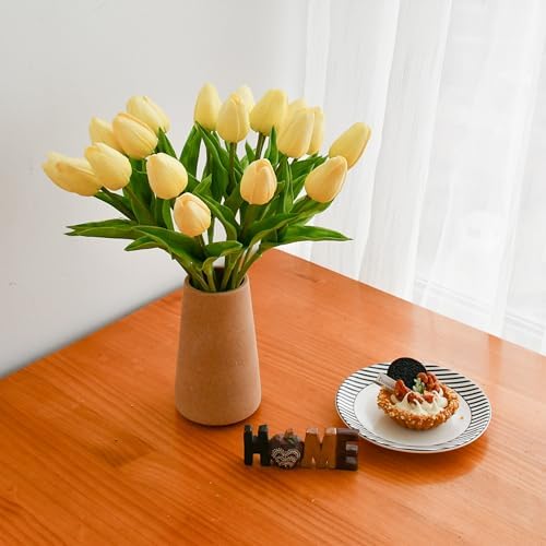 ONLY ART Artificial Light Yellow Tulips 20 Pcs – 13.5 Inch PU Faux Flowers with Bendable Stems for Home Décor, Wedding Centerpieces, DIY Floral Arrangements, New Year and Valentine's Day - Image 6