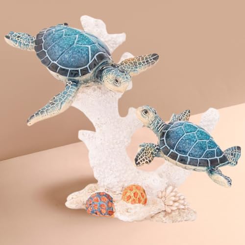 Sea Turtle Decor Figurine Blue Turtle Swimming on Coral Reef Base Coastal Bathroom Beach House Decor (Blue Sea Turtles) - Image 7