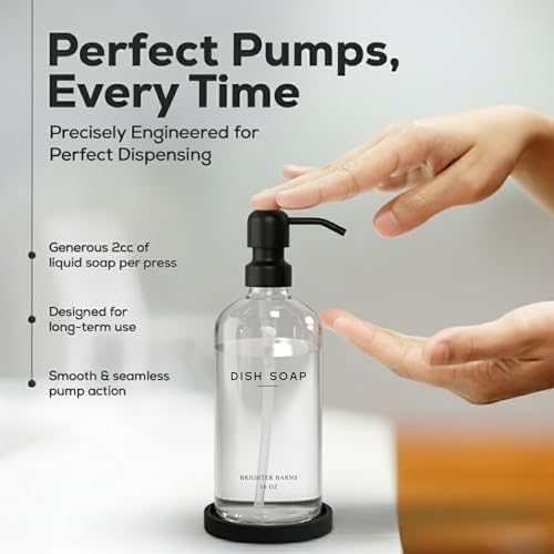 Glass Dish Soap Dispenser for Kitchen Sink by Brighter Barns - Modern Kitchen Soap Dispenser Set with Tray and Stainless Steel Pump - Minimalist Home Decor for Rental Properties, Restaurants (Clear) - Image 4