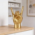 QIANLING 7.7" Gold Rock On Hand Statue, Modern Hand Gesture Sculpture, Rock Music Room Decor, Heavy Metal Party Accent Tabletop Figurine for Desk, Bookshelf, Mantel & Home Office - Image 6
