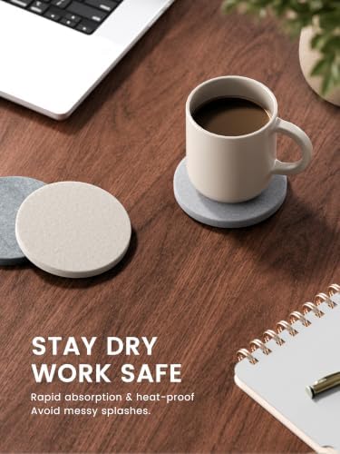 Fluxynara Felt Coasters with Holder, Set of 8 for Drinks, River Pebble - Image 4