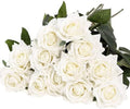 Kimura's Cabin 12pcs Real Touch White Roses Artificial Flower Lifelike Rose by WeddingPartyArrangementBouquetsDecorationArtificialFlowers