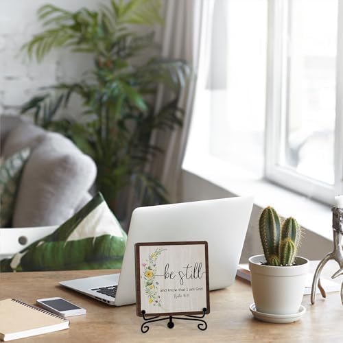 Inspirational Christian Desk Decor, Be Still And Know That I Am God Rutsic Sign, Desk Decorations For Office Home Living Room Bathroom, Eucalyptus Shelf Decor, Wooden Plaque With Stand (04) - Image 5