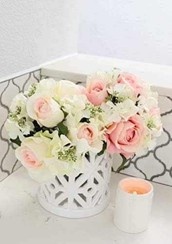 Admired by Nature Artificial Rose Hydrangea Flowers Bouquet, 9 Stems Faux Wedding Bouquet for Bride Bridesmaid, Centerpieces Floral Arrangement Home Decoration GPB8359-CM/PK Cream/Pink - Image 6