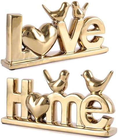 Love Sign Decor,Gold Room Decor Aesthetic, Knick Knack Shelf,Bird Decor, Boho Bookshelf,Abstract Statue,for Living Room,Bedroom, Contemporary Tv Stand Set of 2 (2, Gold Plated) by PlivBloom