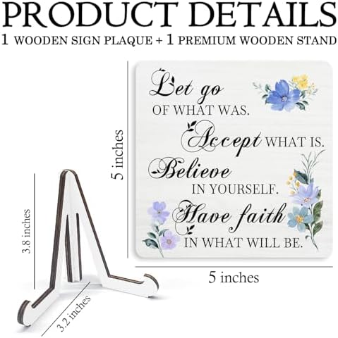 Floral Christian Wooden Sign Desk Decor, Positive Have Faith Bible Scripture Wood Plaque Sign With Stand for Church Prayer Room Home Office Desk Table Shelf Decoration, 5x5 Inch - Image 6