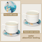6 Pcs Light Blue Marble Abstract Ceramic Coasters with Holder for Table - Image 2