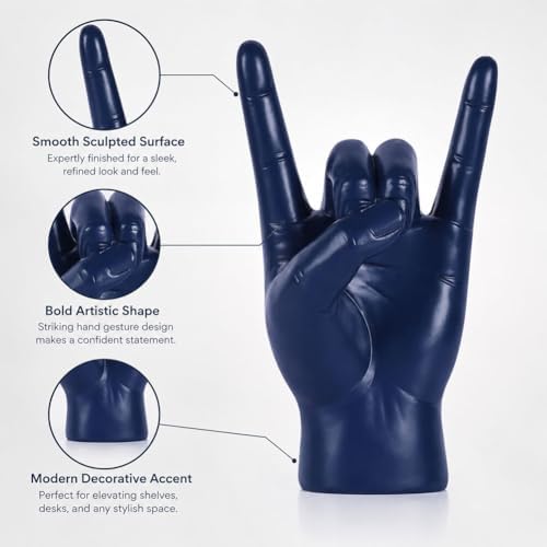 QIANLING 7.7" Blue Resin Rock On Hand Gesture Statue - Rock Culture Music Lovers' Decorative Tabletop Sculpture for Bookshelf, Desk & Mantel Decor in Home or Office, Modern Symbolic Figurine - Image 3