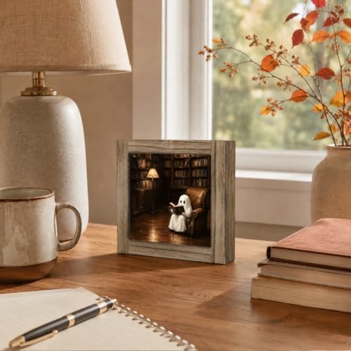 Cozy Reading Ghost Wood Plaque Sign for Halloween Home Shelf Decor 10 - Image 5