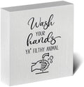Funny Rustic Bathroom Decor Wooden Box Sign 5x5 Inch - "WASH YOUR HANDS YA' FILTHY ANIMAL" Humorous Restroom Shelf Table Decoration for Home by ENGVZ