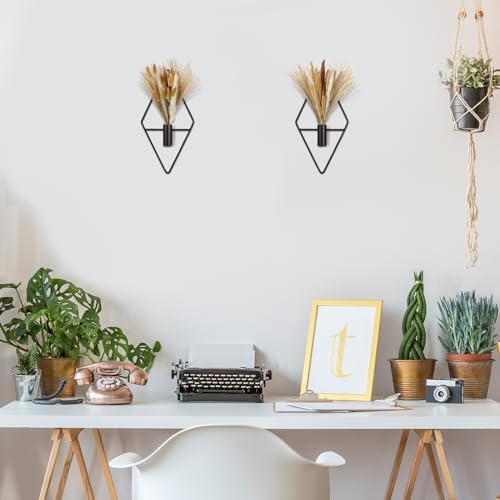 Peryiter 2 Pcs Boho Pampas Wall Art Decor Hanging Metal Wall Art, Black - Image 6