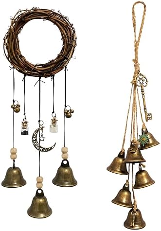 Witch Bells for Door Knob for Protection, 2 Pack Handmade Witch Bells 13.5 & 12.2 Inch with Brass Bells and Spell Jars, Vintage Boho Witchy Decor Witchcraft Supplies Wiccan Gifts for Home Wall Door by Unknown