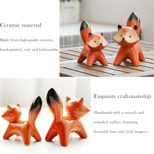 Ceramic Fox Figurines Set of 2, Orange Fox Decor for Home Shelves - Image 4
