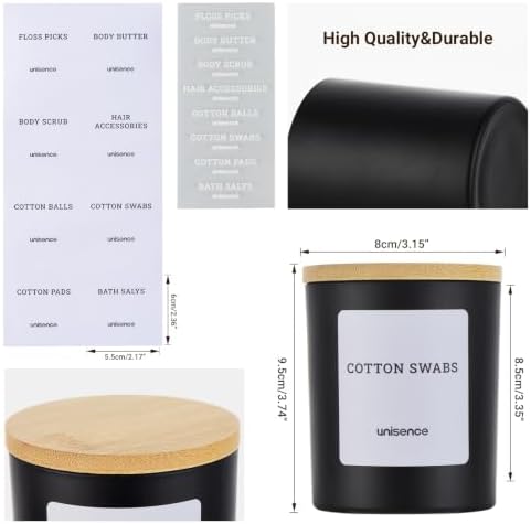 2 Pack Glass Qtip Holder Dispenser Set - Q Tip Holder for Bathroom Canister Qtip Dispenser with Lid for Cotton Balls, Swabs, Floss Picks, and Makeup Sponges ,Black,Large Capacity - Image 6