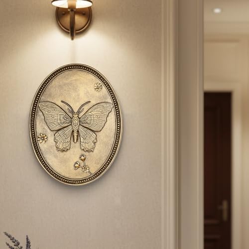 Vintage Butterfly Wall Sculpture, Antique Wall Decor, Gold Wall Art, Hanging Decoration with Embossed Butterfly Design, Vintage Decoration for Living Room Bedroom and Hallway, Housewarming Gift - Image 2