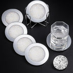 Jetec Mirrored Glass Coaster Set of 6 with 1 Holder 4" Crushed Diamond Round Cup Mat Glitter Crystal Rhinestone Glass Coaster Bling Table Decor for Bar Kitchen Gift for Christmas(White,4 Inch) by Jetec