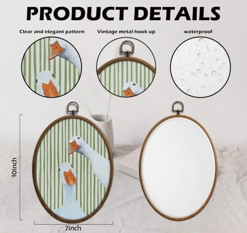 Whimsical Sage Green Goose Art, Cottage Core Oval Wall Decor, Waterproof - Image 2