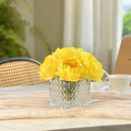 Artificial Peony Silk Flower Centerpieces with LED Light Faux Floral Arrangement in Glass Vase for Home Wedding Table Decoration (Yellow) - Image 6
