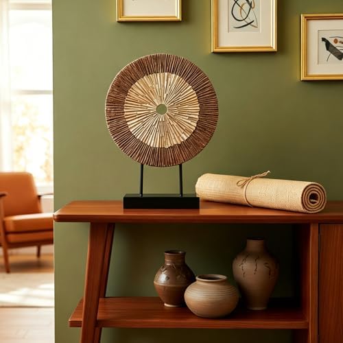 XMGZQ Wood Color Minimalist Round Statue Above Cabinet Decor Kitchen,Modern Decorative Sculpture Home Decorations for Living Room Coffee Table,Shelf Decor Items,Center Pieces Decoration (Extra Large) - Image 5