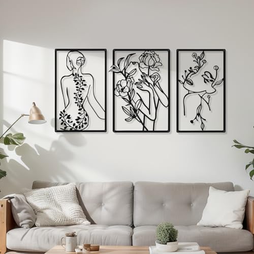 CHENGU 3 Pieces Metal Minimalist Abstract Woman Wall Art Line Drawing Wall Art Decor Single Line Female Home Hanging for Kitchen Bathroom Living Room - Image 2