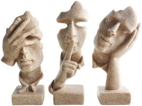 aboxoo Large 3 Pcs Thinker Statue, Silence is Gold Resin Sculptures Decor by aboxoo