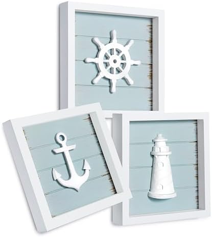 Tide and Tales Nautical Wall Decor, Bathroom Wall Art, Set of 3, Sea Salt by TideandTales