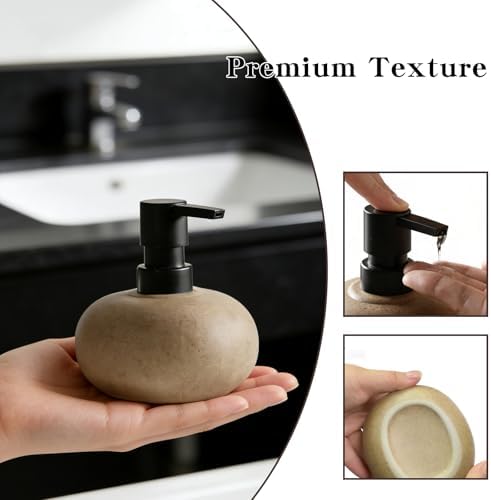 Ceramic Soap Dispenser, Vintage Brown Stone Soap Dispenser for Bathroom Countertop or Kitchen, Designed for Hand Soap, Shampoo, or Conditioner (300ml/10oz) - Image 3