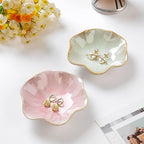 JAMEND CLXP Lotus Leaf Shape Decorative Ring Tray, Small Key Bowl, Ceramic Trinket Tray Jewelry Dish Organizing Necklace Earrings, Home Decoration for Mom Best Friend Sister, Pink. - Image 4