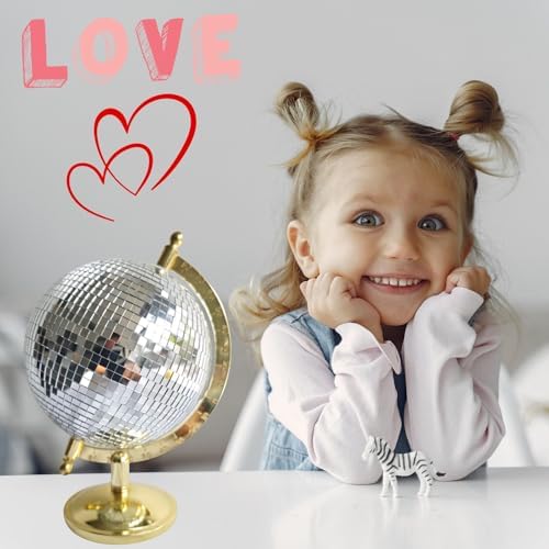 Disco Ball Globe Sculpture, 6.5in Gold Mirror Tabletop Decor - Image 2