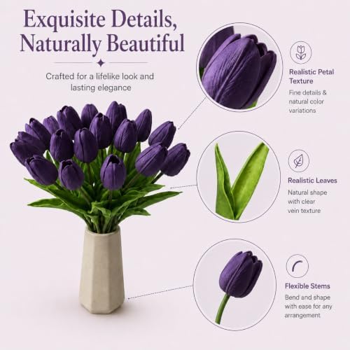 Mandy's 20pcs Artificial Dark Purple Tulips - Image 4