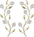 sxnzequnze 2 Set Metal Tree Leaf Wall Art for Home Decor Living Room Bedroom Dining Room Bling Rhinestone, 3D, Iron Branch Hanging Leaf Sculpture Art Pieces -Gold 16.5in*6.7in by sxnzequnze