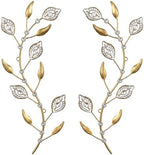 sxnzequnze 2 Set Metal Tree Leaf Wall Art for Home Decor Living Room Bedroom Dining Room Bling Rhinestone, 3D, Iron Branch Hanging Leaf Sculpture Art Pieces -Gold 16.5in*6.7in by sxnzequnze