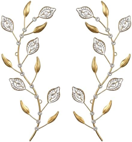 sxnzequnze 2 Set Metal Tree Leaf Wall Art for Home Decor Living Room Bedroom Dining Room Bling Rhinestone, 3D, Iron Branch Hanging Leaf Sculpture Art Pieces -Gold 16.5in*6.7in by sxnzequnze